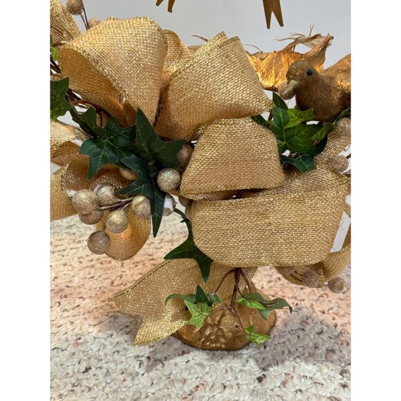 Gold Christmas Heart Shaped Centerpiece Card Holder With Bird Vintage - Picture 9 of 9